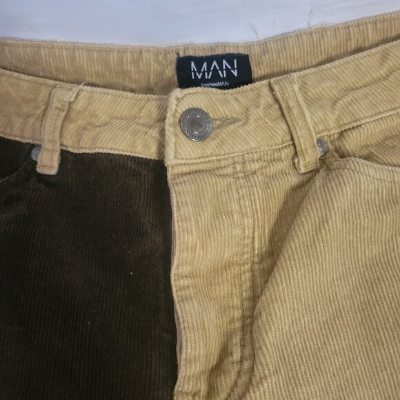 Boohoo Man 2 Tone Brown ' Skull Leg Print ' Corduroy Jeans (32) - Picture 3 of 11